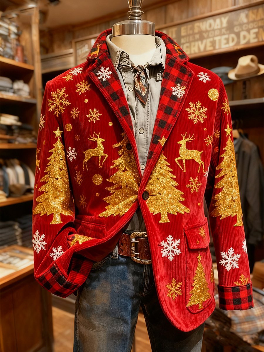Men's Corduroy Christmas Tree Collar Suit Jacket