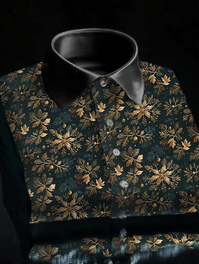 Men's Luxury Christmas Contrast Color Print Long Sleeve Shirt
