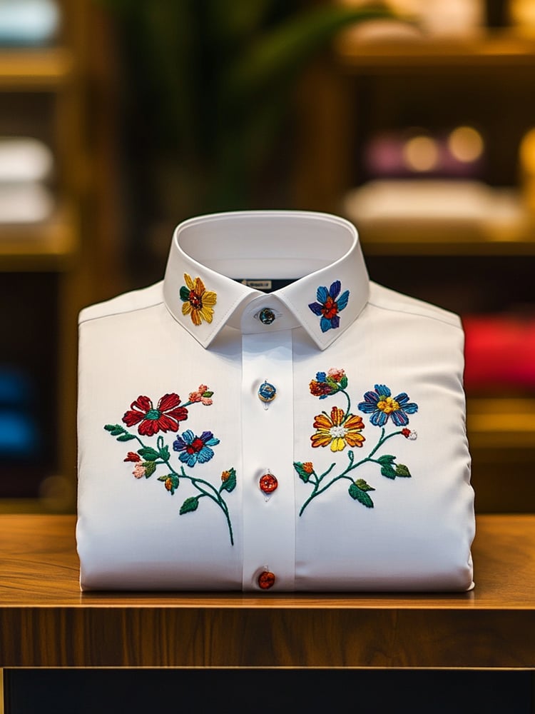 Men's Business Casual Floral Lapel Short Sleeve Shirt