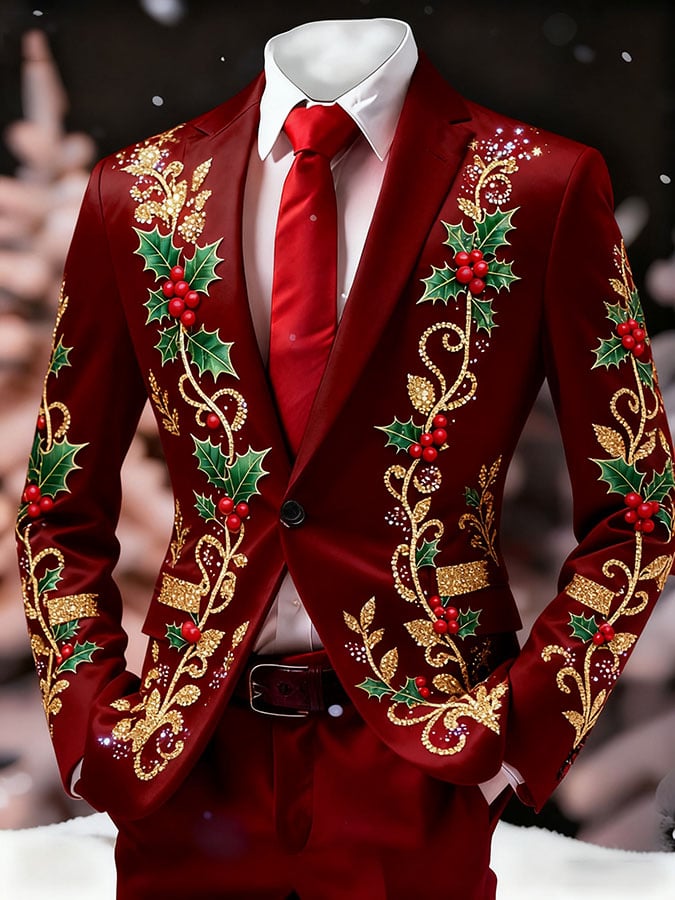 Men's Christmas Art Design Printed Casual Suit Jacket