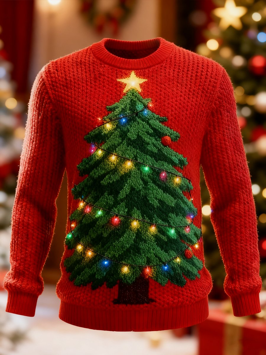 Funny, retro, and ugly Christmas evergreen sweater