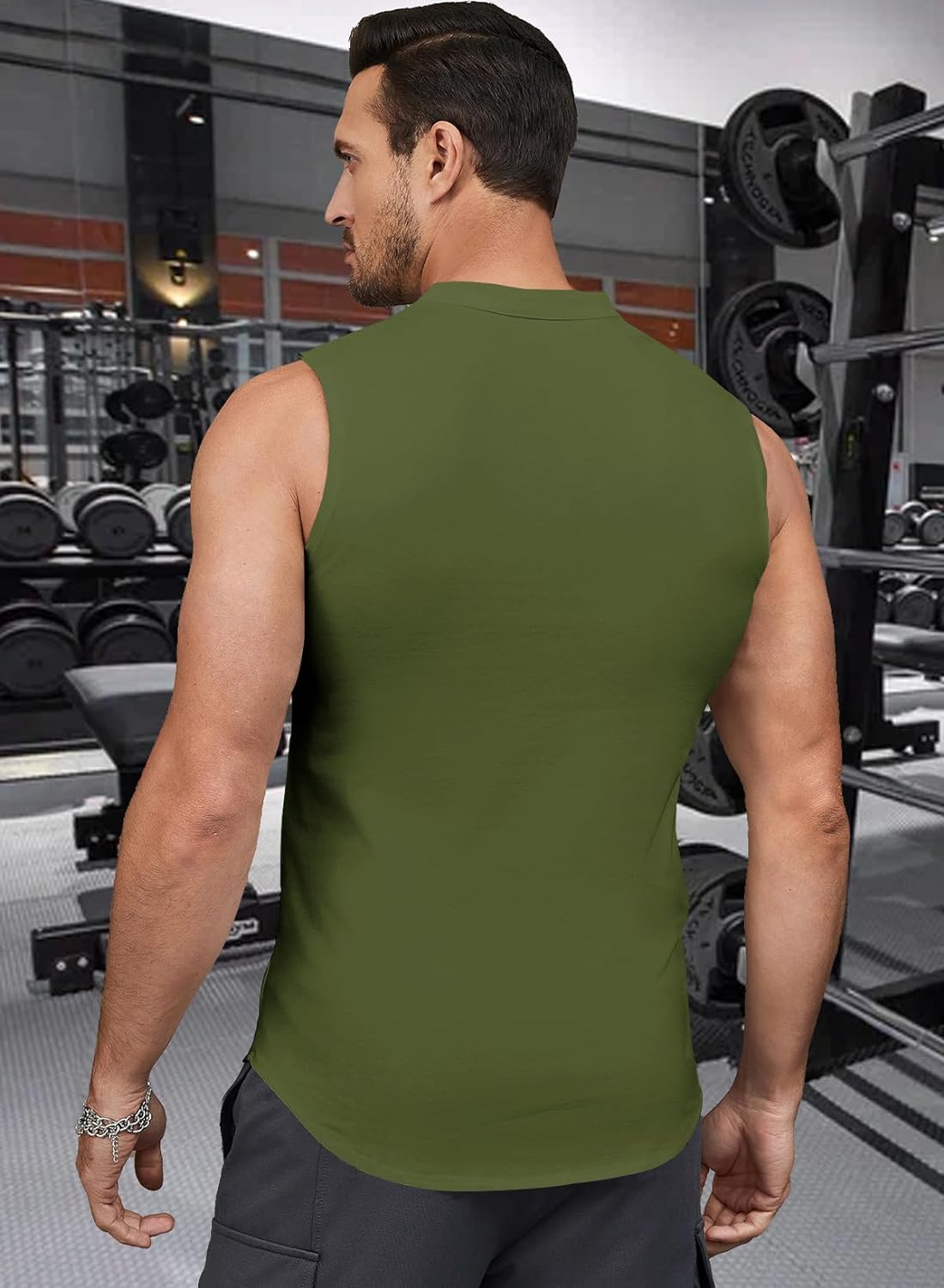 JMIERR Men's Muscle Sleeveless Tank Tops Slim Henley Longline Cotton T-Shirt Tees with Button