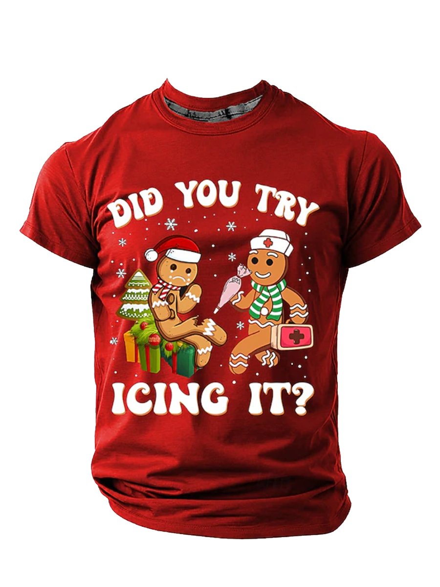 Men's Casual Retro Christmas Gingerbread Print T-shirt