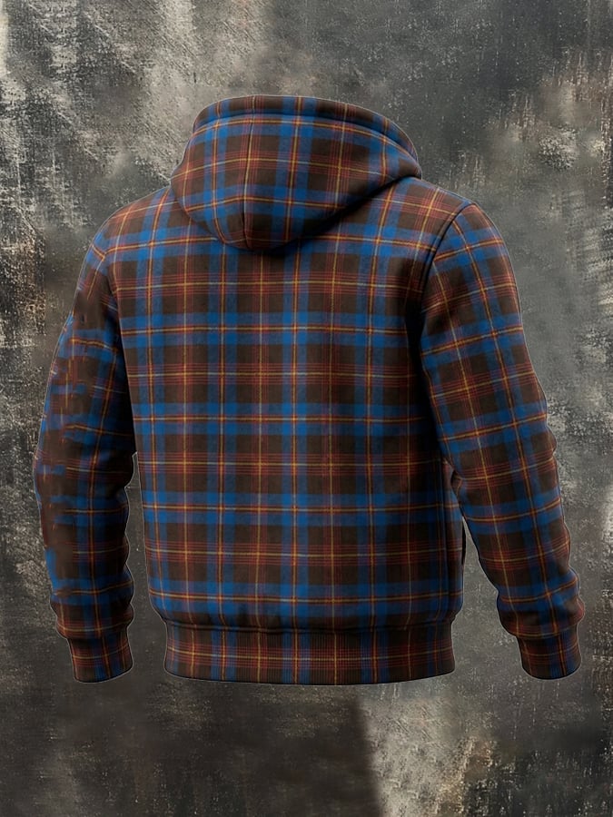 Men's Retro Plaid Print Fleece-Lined Warm Outdoor Jacket