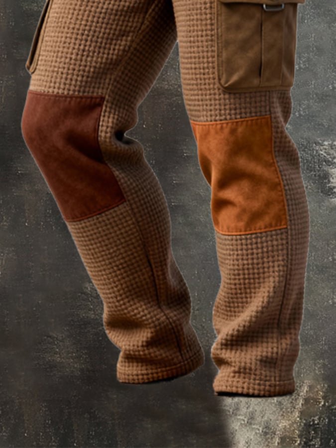 Men's Retro Waffle Stitching Contrast Color Casual Work Trousers