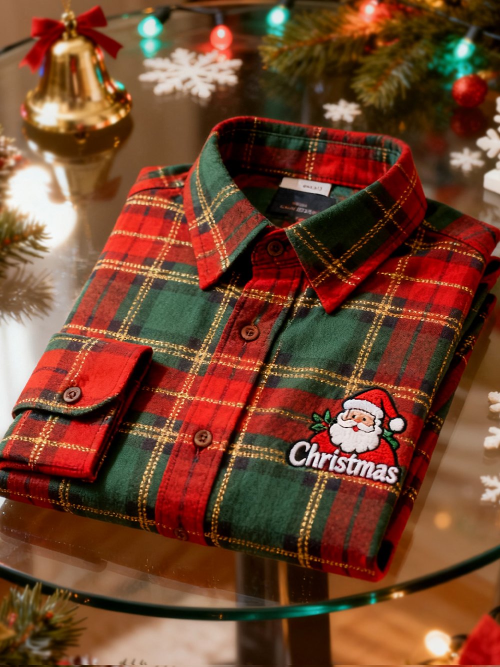Men's Retro Christmas Plaid Pattern Long-Sleeved Shirt