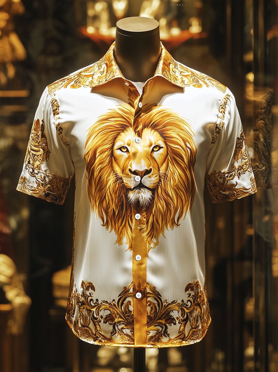 Men's Satin Luxury Business Striped Short Sleeve Button Shirt