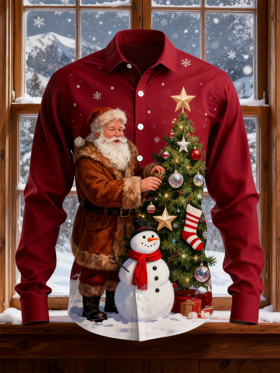 Men's Vintage Christmas Art Long Sleeve Shirt