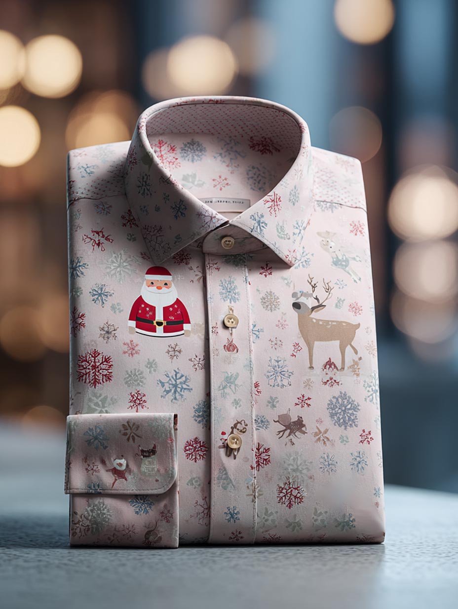 Men's Retro New Year Christmas Print Long Sleeve Shirt