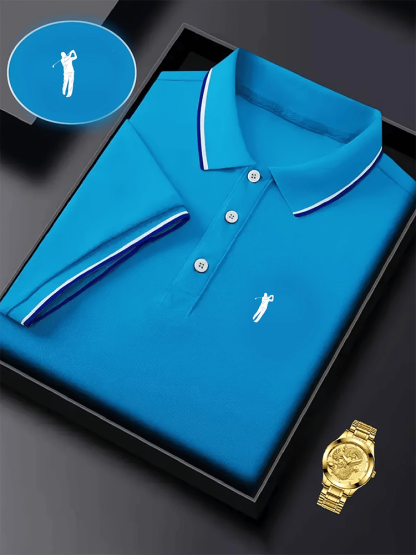 Men's Business Casual Logo Button Short Sleeve Polo Shirt