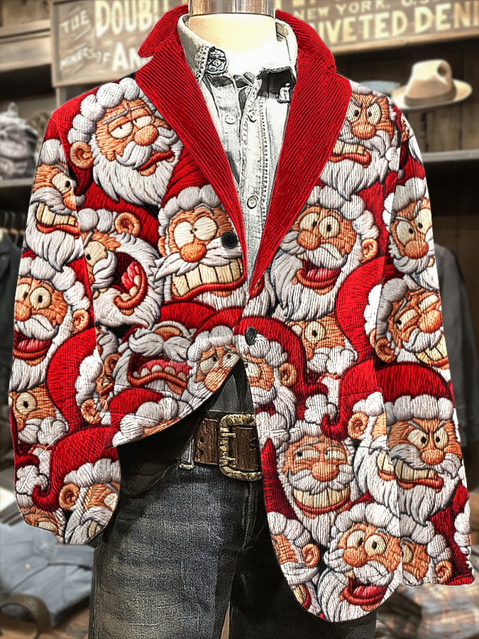Men's Retro Christmas Santa Claus Print Casual Blazer