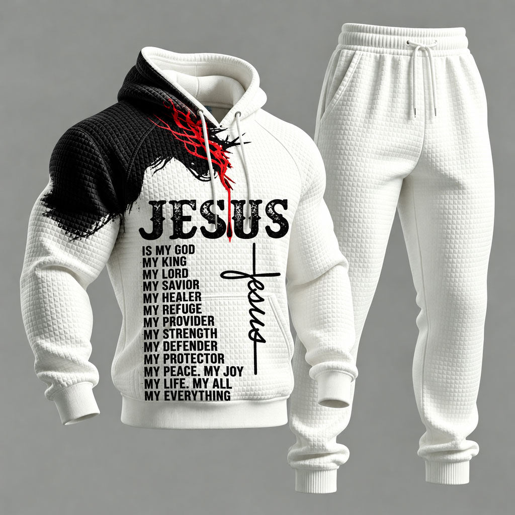 Men's Two-Piece Set: Hoodie with Letter Print and Sweatpants