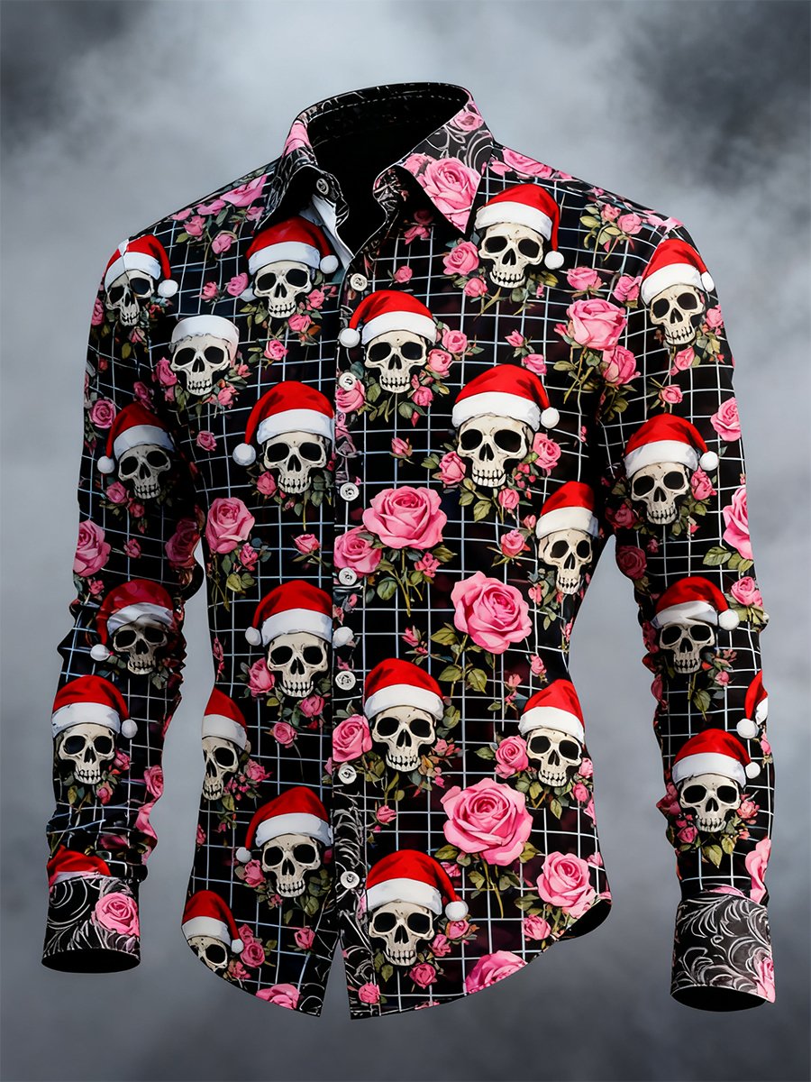 Men's Vintage Christmas Skull Long Sleeve Shirt
