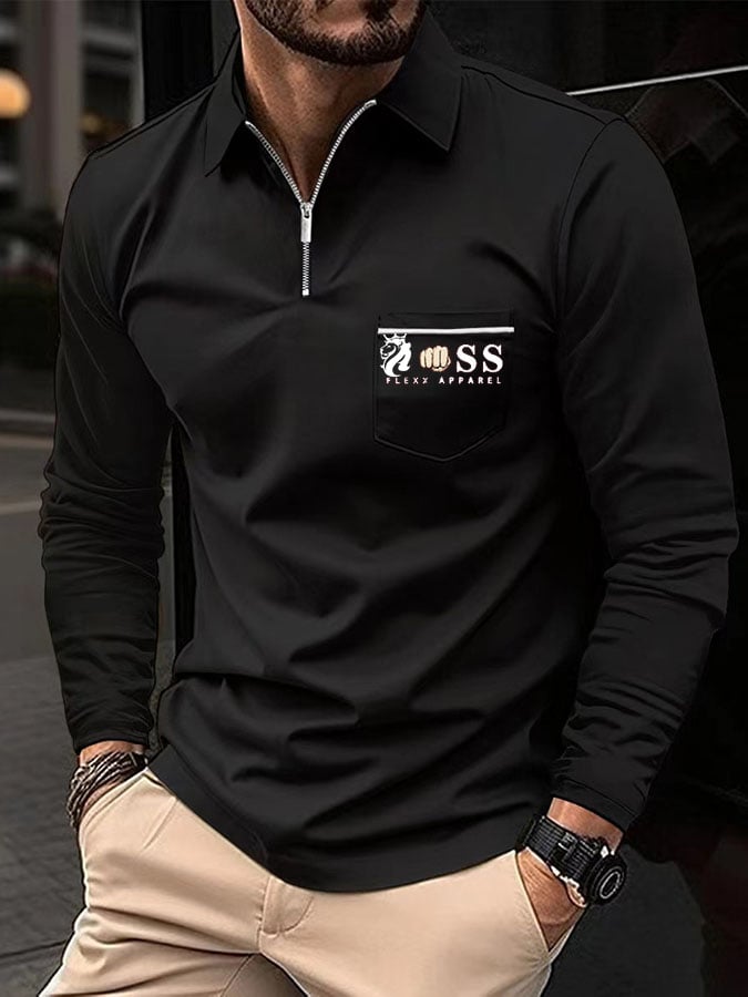 Men's Sports Casual Slim Fit Long Sleeve Polo Shirt