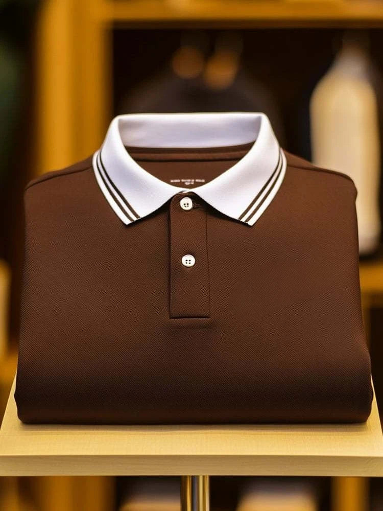 Men's Classic Business Logo Button Short Sleeve Polo Shirt