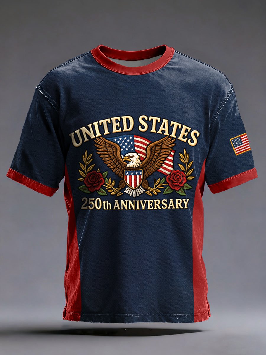 Men'S Casual American 250th Anniversary Print Short-Sleeved T-Shirt