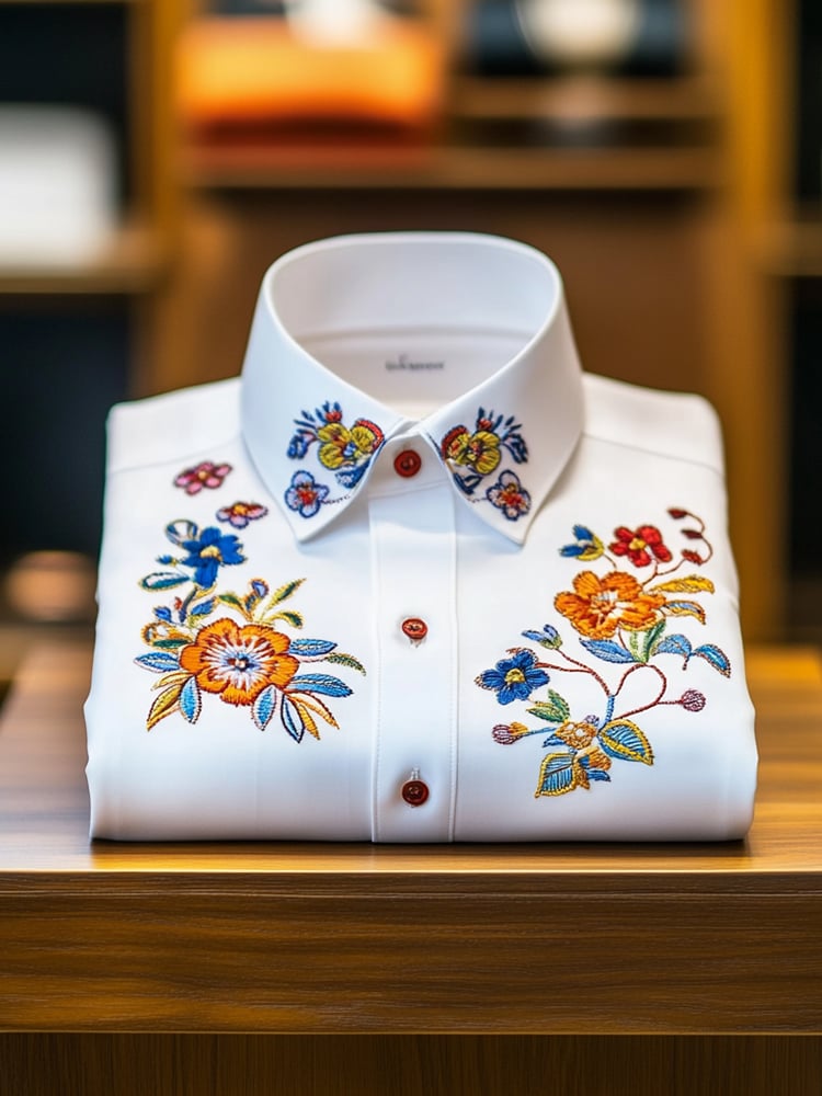 Men's Business Casual Floral Lapel Short Sleeve Shirt