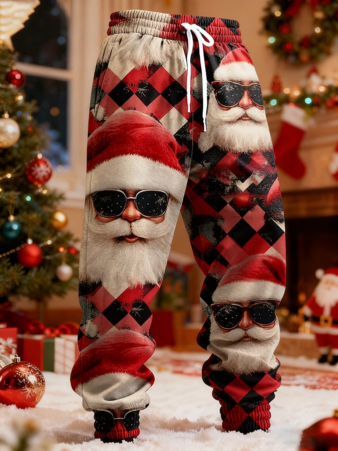 Men's Retro Christmas Art Print Casual Pants