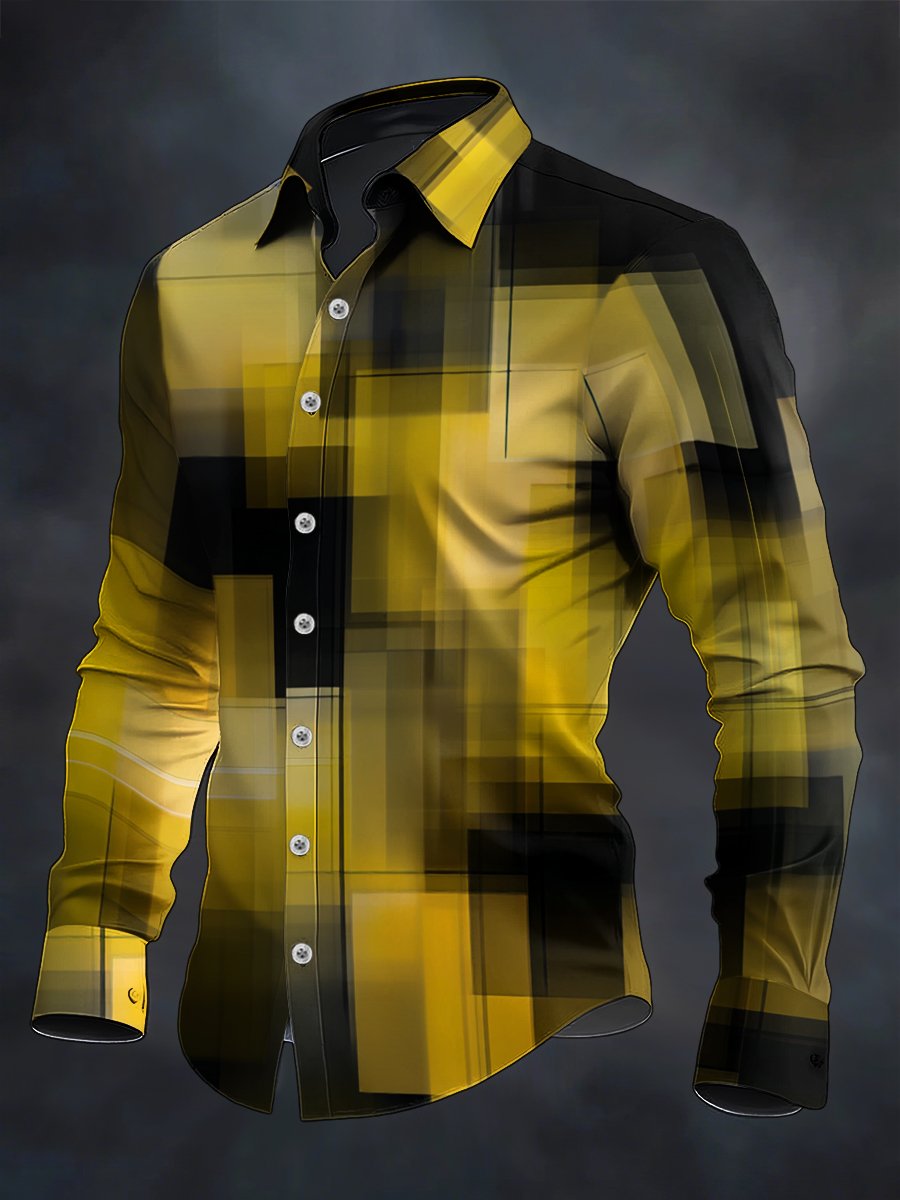 Men's Retro Casual Geometric Art Long Sleeve Shirt
