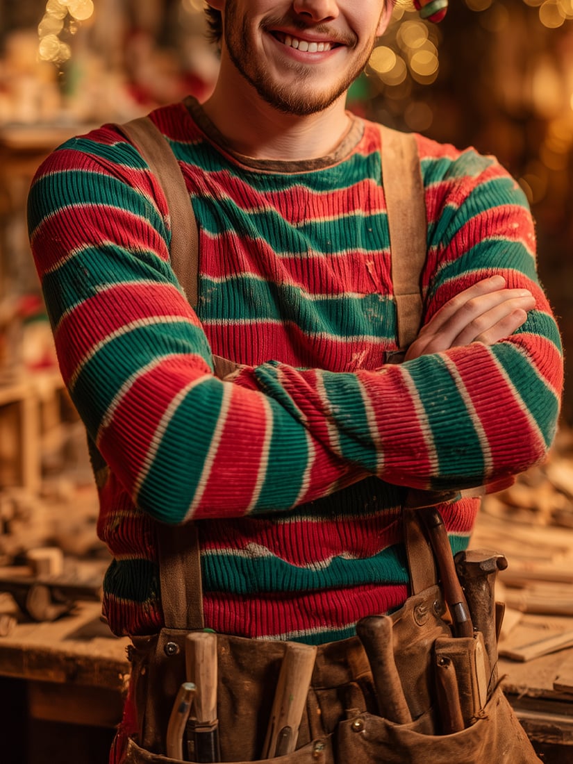 Men's Casual Fun Christmas Striped Art Ugly Sweater