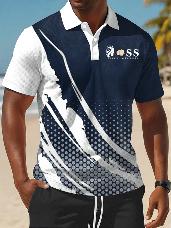 Men's Retro Letter Design Printed Casual Comfortable And Breathable Polo Shirt