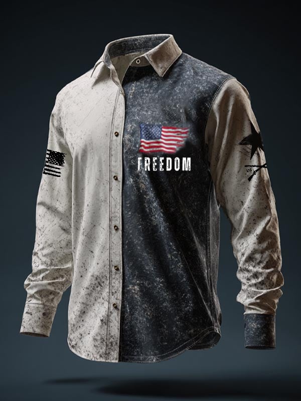 Men's Turning Point American Flag Print Patriotic Long-Sleeve Shirt