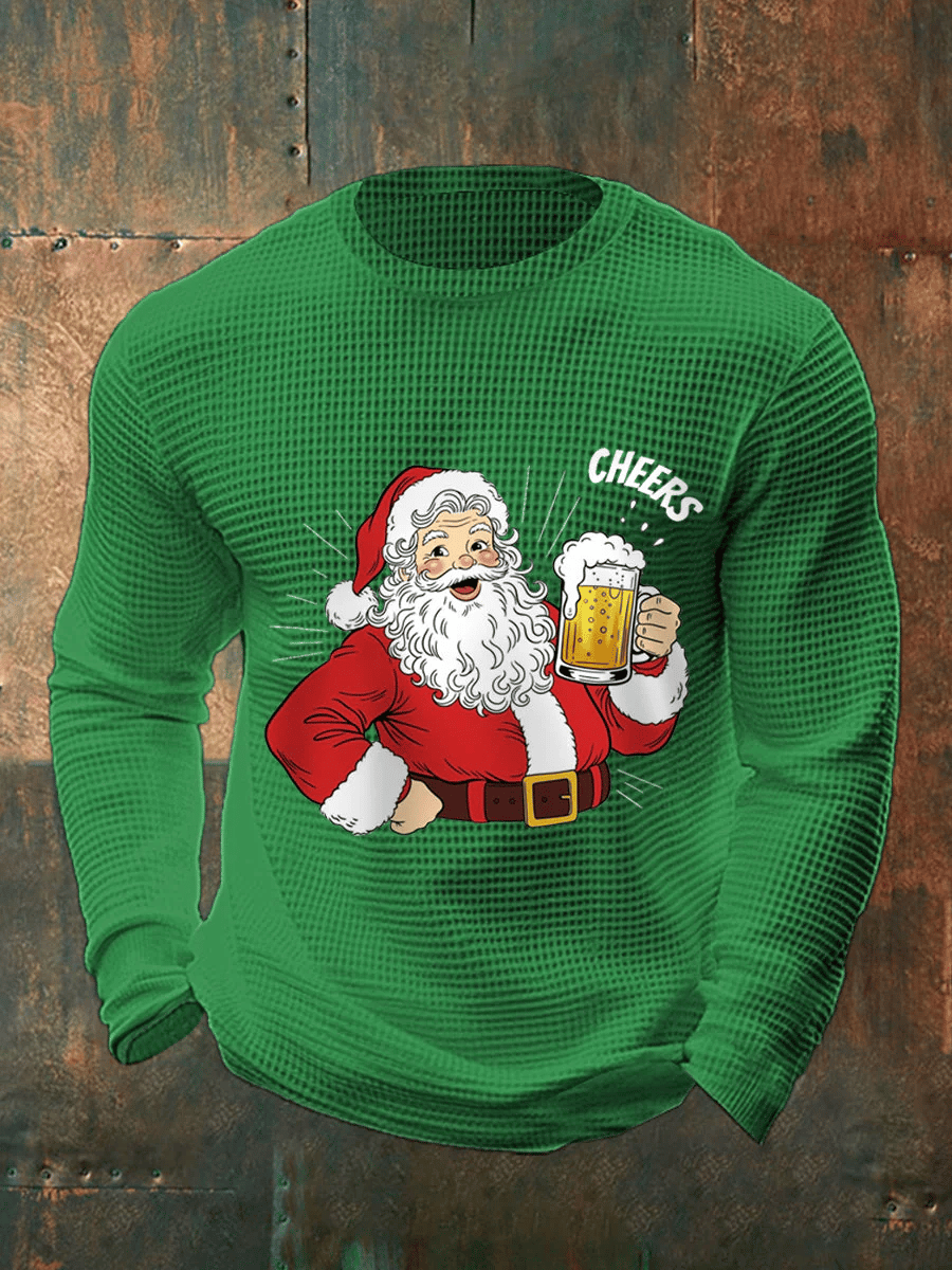 Men's Merry Christmas Santa Claus Printed Casual Long-Sleeved Top