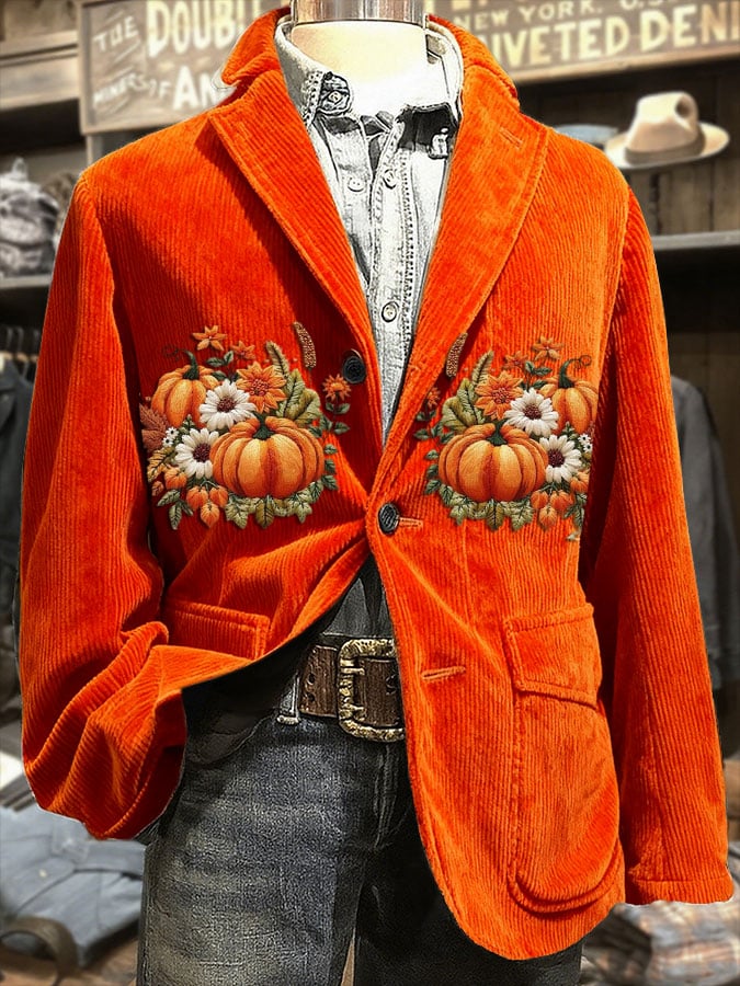 Men's Thanksgiving Pumpkin Print Casual Jacket