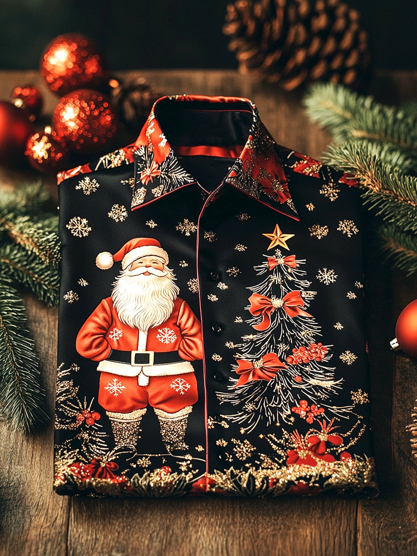 Men's Satin Luxury Christmas Party Long Sleeve Button-Down Shirt