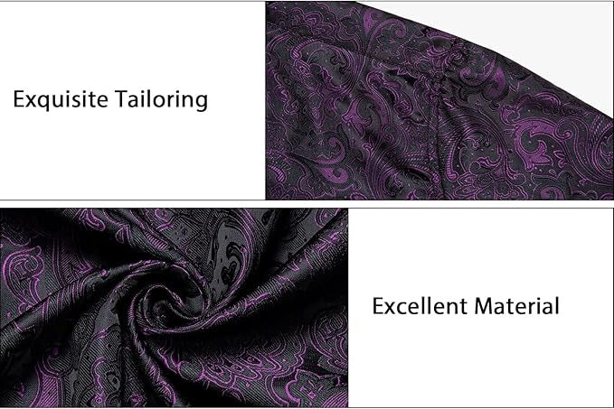 Men's Silk Paisley Dress Shirts,Black Purple
