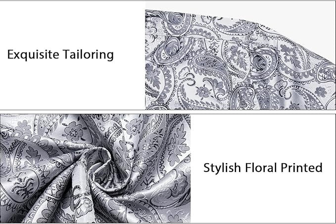 Men's Silk Paisley Dress Shirts,Silver Paisley