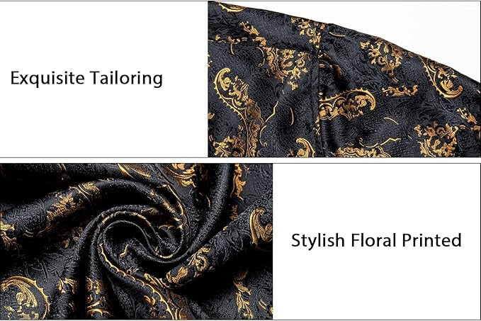 Men's Silk Paisley Dress Shirts,Black Gold