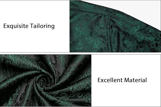 Men's Silk Paisley Dress Shirts,Emerald Green Paisley