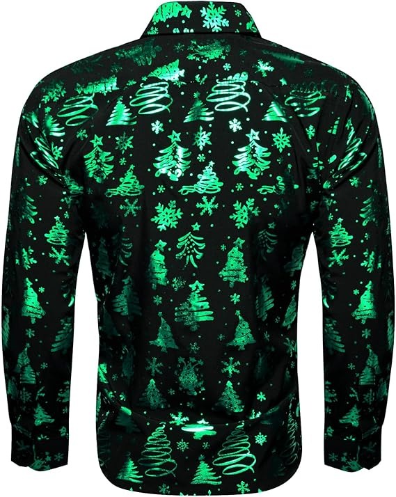 Men's Christmas Dress Shirts Long Sleeve Luxury Shiny Shirt