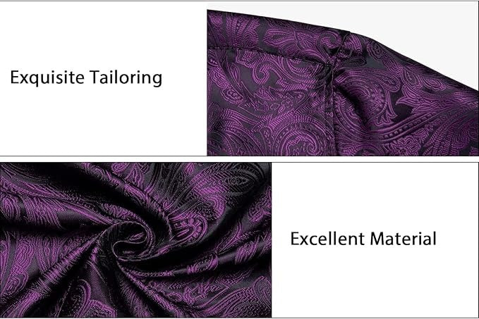 Men's Silk Paisley Dress Shirts,Black Purple Paisley