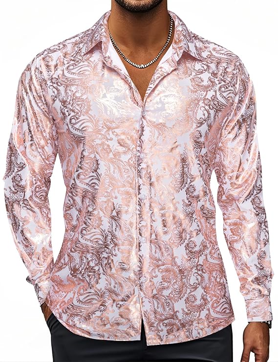 Mens Floral Printed Dress Shirt