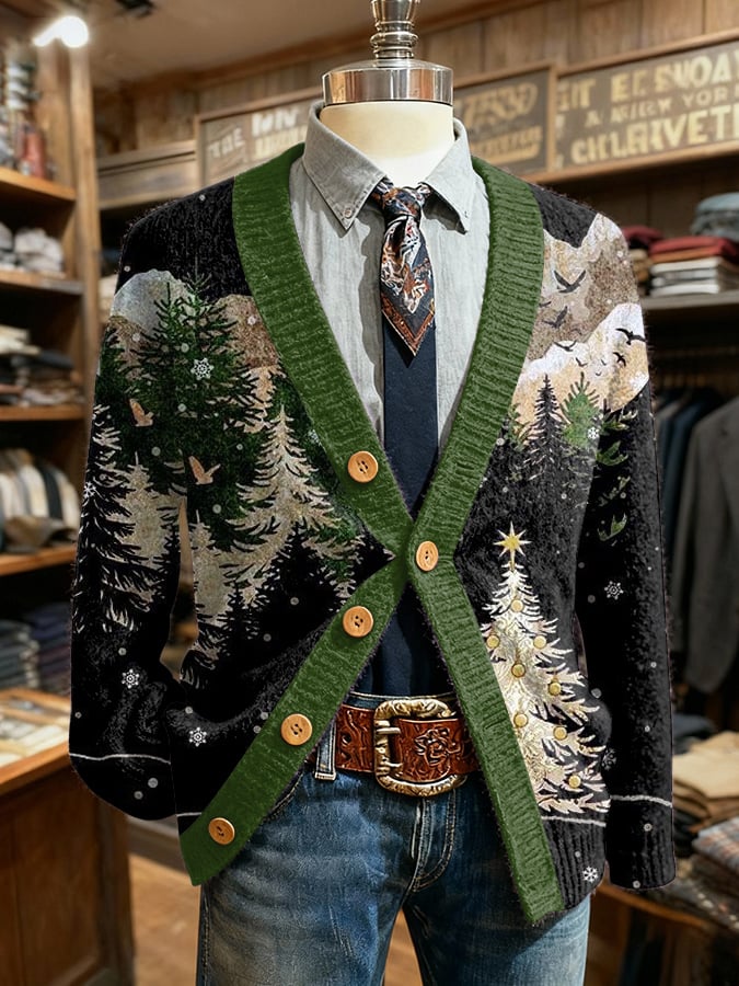 Men's Retro Christmas Print Cardigan