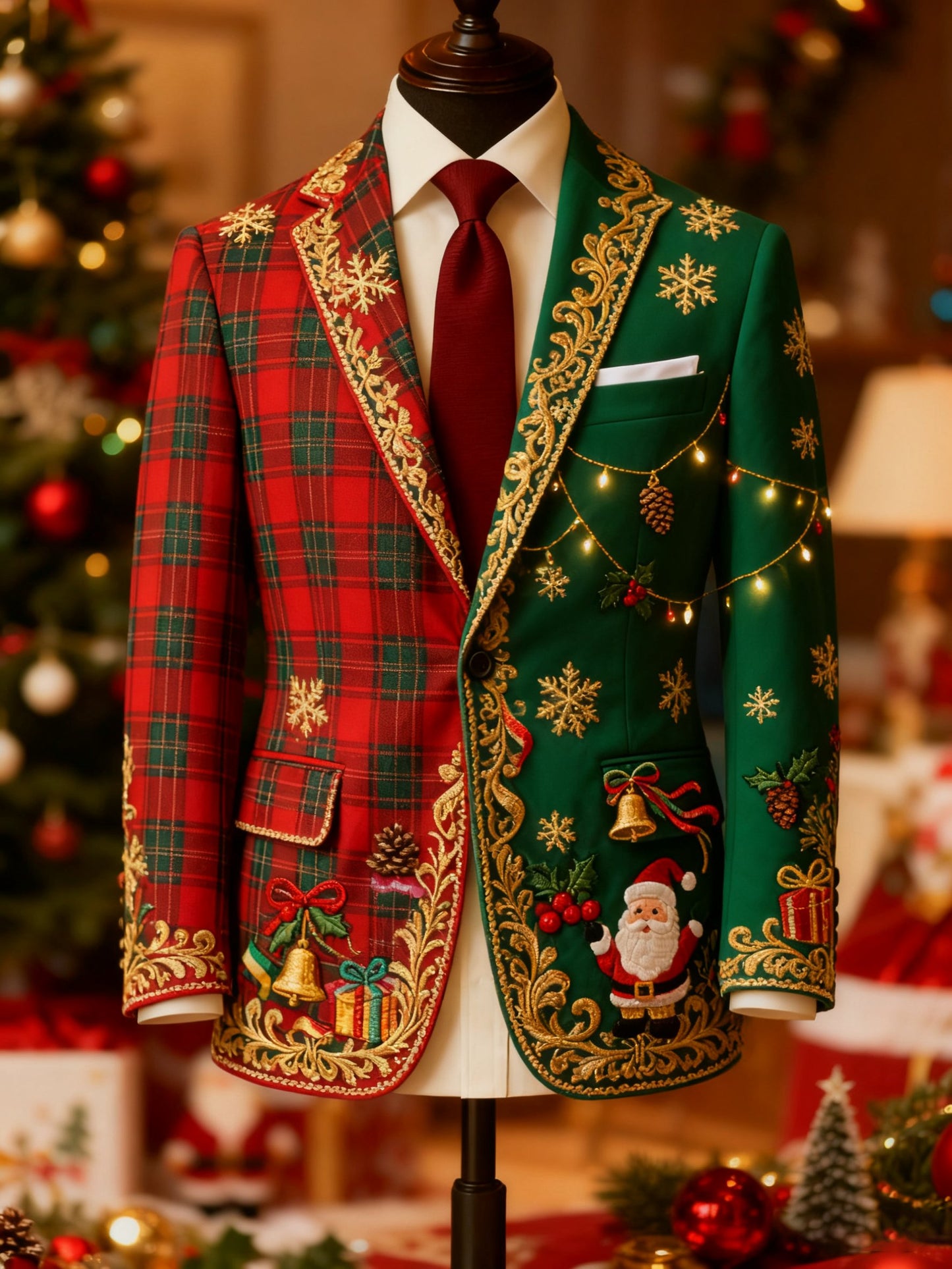 Men's Luxury Christmas Holly Collar Suit Jacket