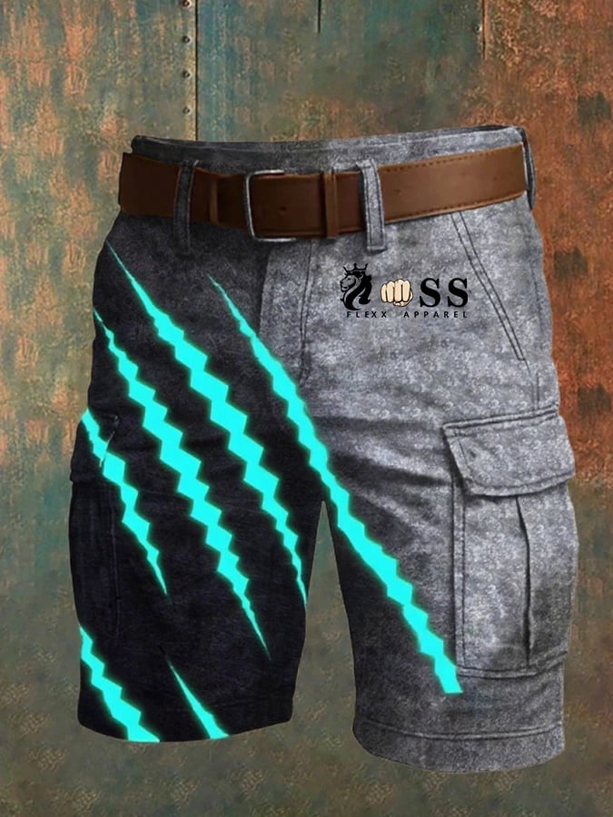 Men's Retro Letter Print Multi-Pocket Design Cargo Shorts