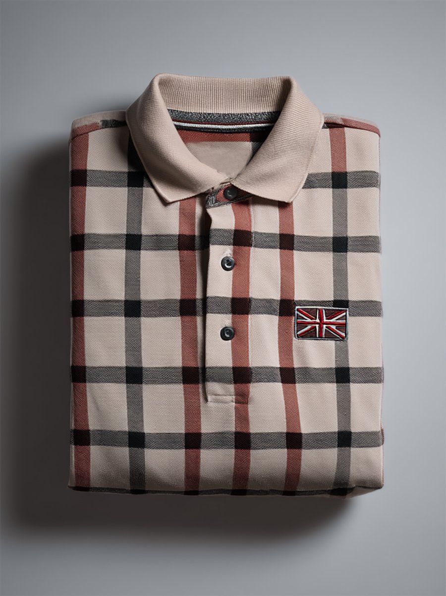 Men's Business Casual Union Jack Button Short Sleeve Polo Shirt