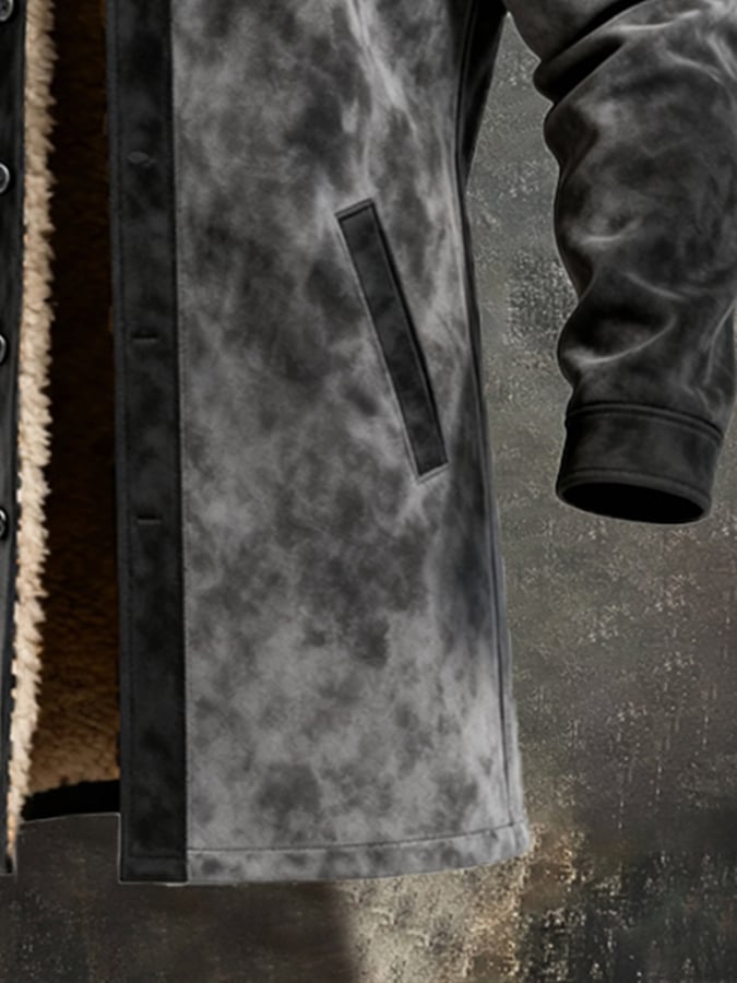 Men'S Vintage Distressed Suede Patchwork Warm And Cold-Resistant Fur Lining Long Trench Coat