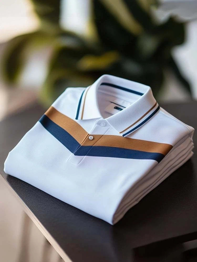 Men's Classic Business Check Logo Button Short Sleeve Polo Shirt