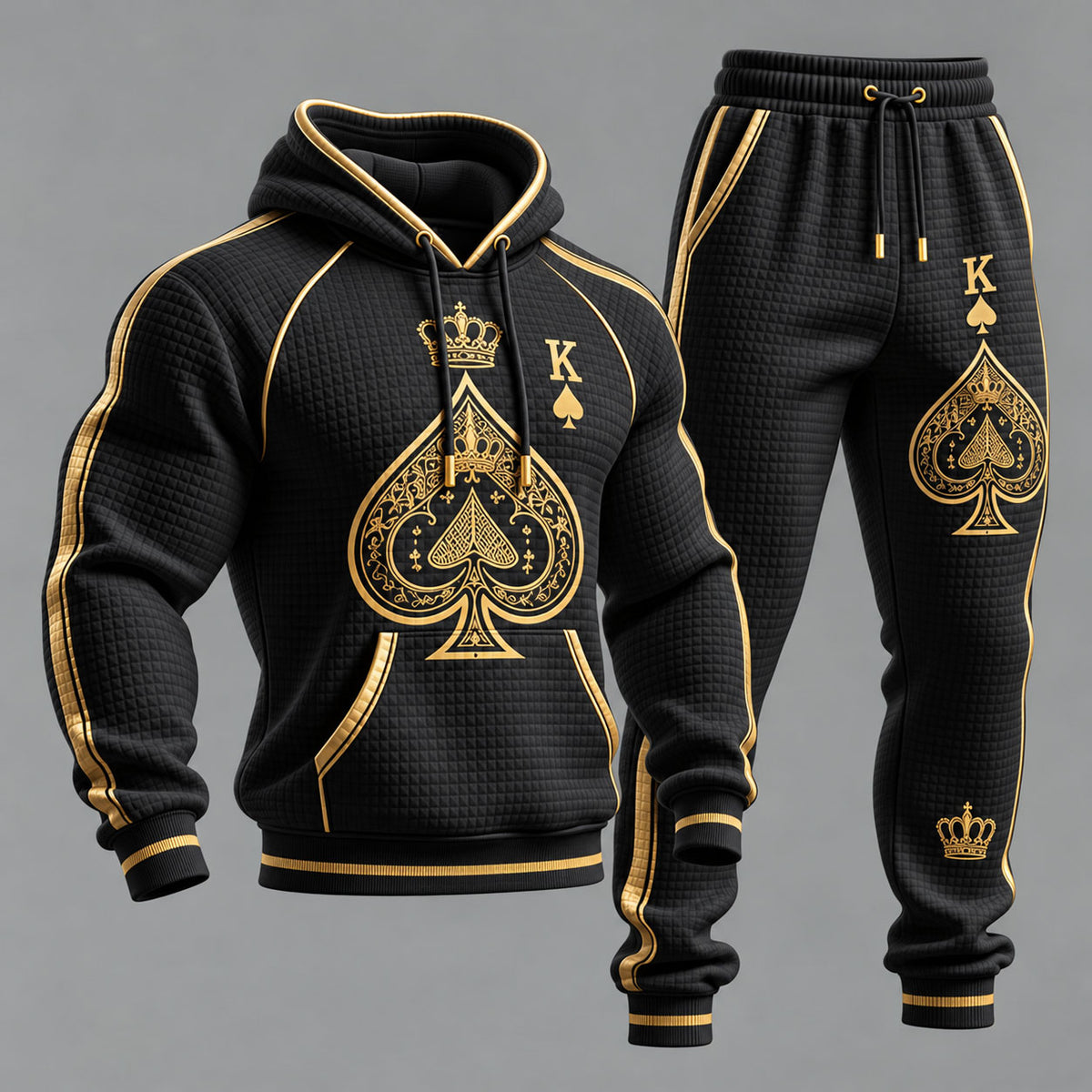 Men's Heart-Print Hooded Sweatshirt and Sweatpants Set