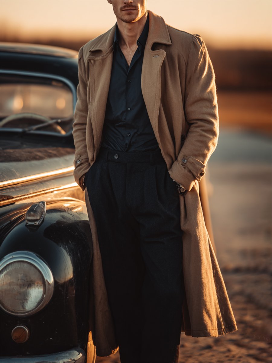 Men's Business Casual Fashion Long Trench Coat