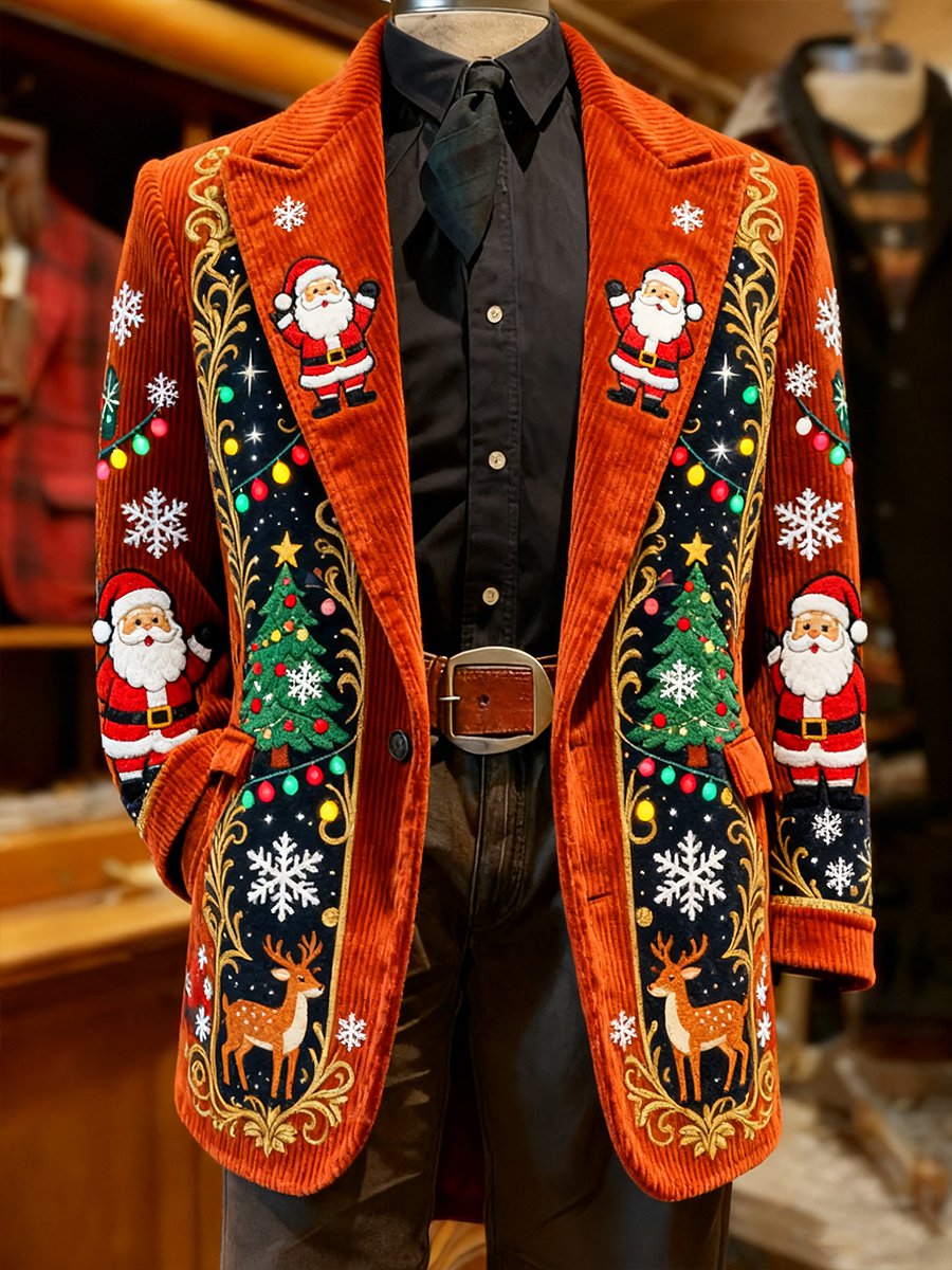 Men's Corduroy Santa Claus Gradient Lapel Suit Jacket