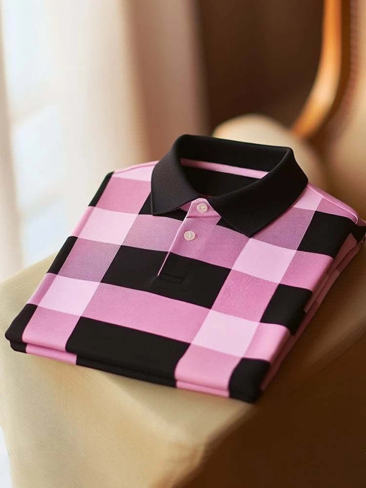 Men's Classic Business Logo Button Short Sleeve Polo Shirt