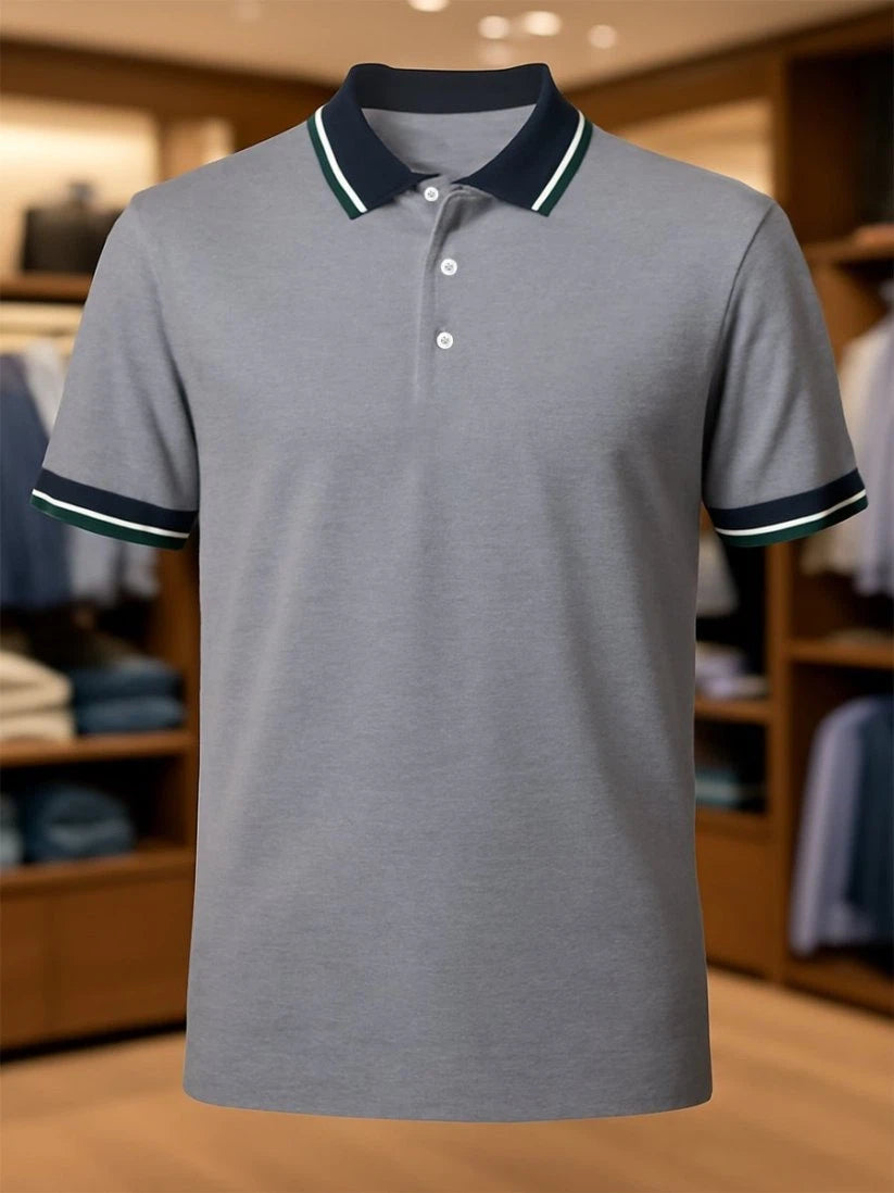 Men's Business Casual Button Short Sleeve Polo Shirt