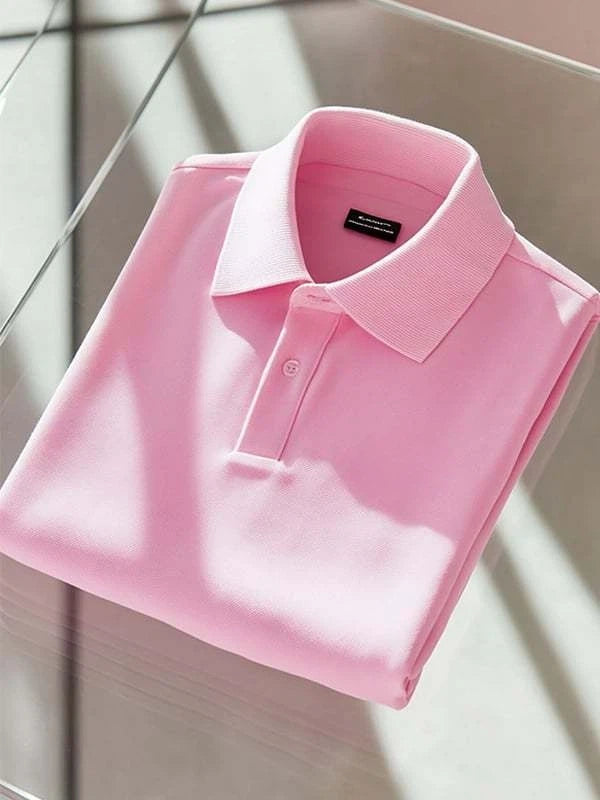 Men's Classic Business Solid Logo Button Short Sleeve Polo Shirt