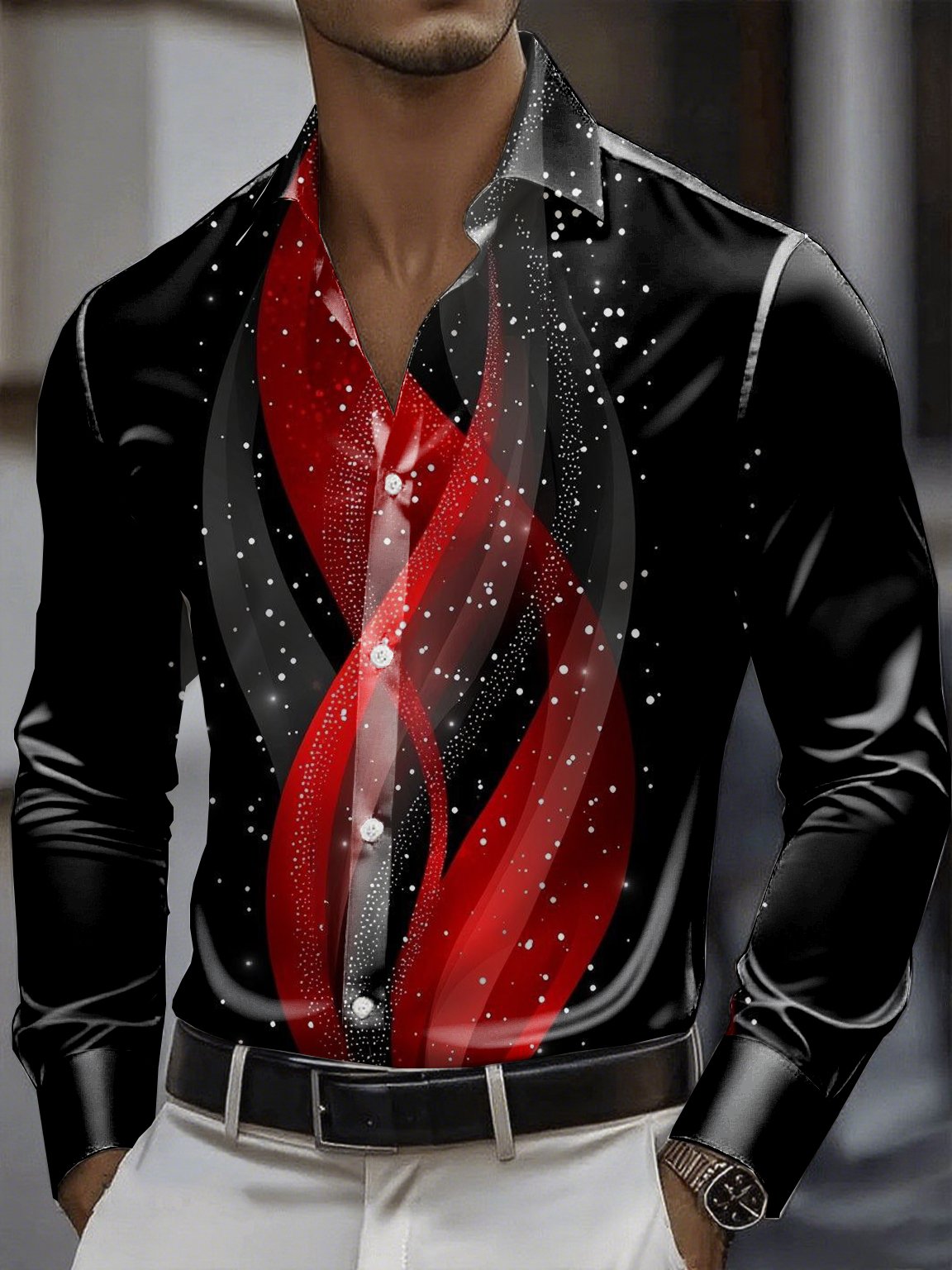 Men's Satin Luxe Long Sleeve Button Down Shirt