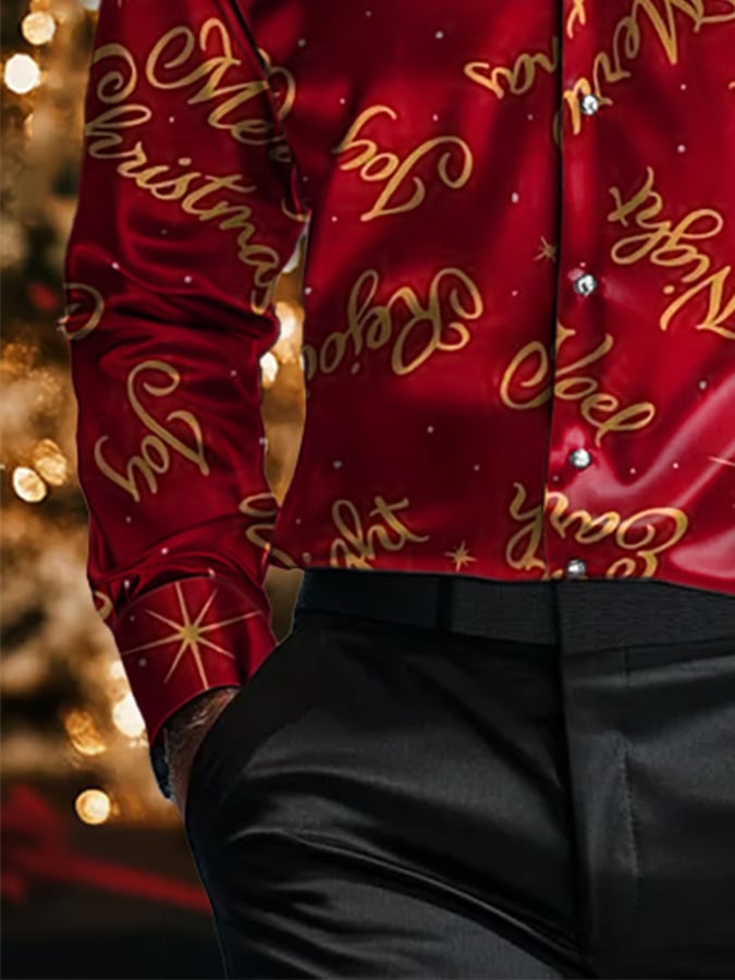 Men's Luxury Christmas Contrast Color Print Long Sleeve Shirt